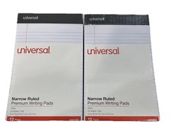 Universal Narrow Ruled Premium Writing Pads White 50 Sheets 12 Pads (2 Pack)