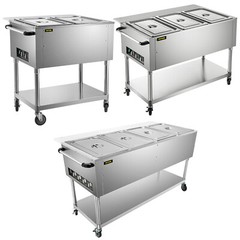 VEVOR 2/3/4 Pans Commercial Steam Table Electric Food Warmer with Wheels 1-2 kW