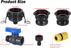 IBC Tote Hose Adapter, 2″ Cam Lock Adapter for 275-330 Gallon IBC Tote Tank with