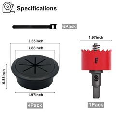 4 Pack Desk Grommet 2 Inch (50 Mm), Desk Hole Cover for Cables, Black Desk Cord