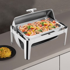 1 OR 3-compartment Roll Top Chafing Dish Buffet Set Pan Chafer Stainless Steel