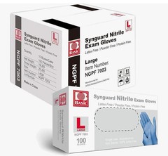 1000 Exam Gloves,Basic Blue,Synguard Nitrile Large Latex/Powder-Free NGPF 7003