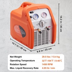 VEVOR Portable 3/4 HP Refrigerant Recovery Machine for Vapor Liquid Refrigerant