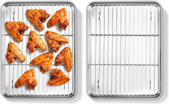 Quarter Sheet Pan with Rack Set (2 Sheets + 2 Racks), 9X13 Stainless Steel Bakin