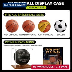Basketball Display Case Acrylic Clear 10″ Full Size with Solid Wood Base, UV Pro