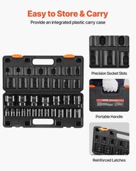 VEVOR Impact Drive Socket Set 1/2 Inches 19 Piece 1/2” SAE 19PC CR-V, Black
