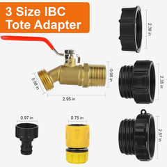 275-330 Gallon IBC Tote Hose Adapter with Long Red Handle, 3-Size IBC Tote Adapt