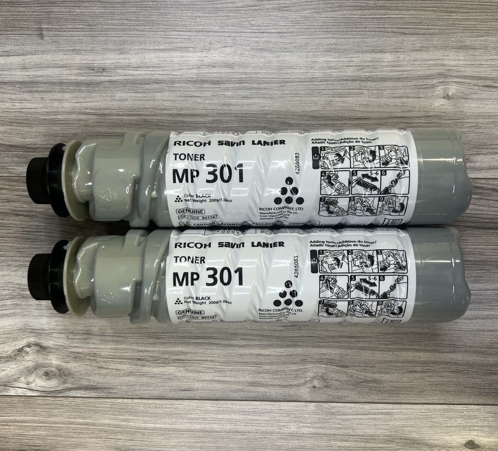 2 Ricoh Savin Lanier MP 301 Genuine Black Toner Cartridges 841711 OEM NEW