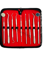 GERMAN Dental Scaler Pick Stainless Steel Tools with Inspection Mirror Set 9 PCS