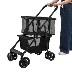 Oxford Cloth Foldable Shopping Cart 50kg Capacity Detachable Mesh Bag Black