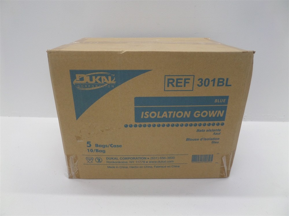 Dukal 301BL 50 Total Isolation Gowns Universal Blue – 10 Gowns/Bag 5 Bags/Case