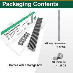 M6-1.0X250Mm Fully Threaded Rod Studs, 304 Stainless Steel Long