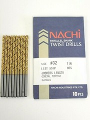 #32 TIN COATED HSS JOBBERS LENGTH DRILLS FLUTE NACHI 501P 10 PACK