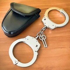 Handcuffs Professional Double Lock Metal Steel Police Security SILVER w/ Pouch