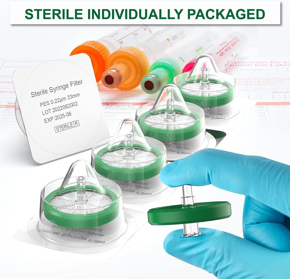 Sterile Syringe Filter PES Hydrophilic Filtration 0.22μm Pore Size 33mm Membrane