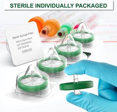 Sterile Syringe Filter PES Hydrophilic Filtration 0.22μm Pore Size 33mm Membrane