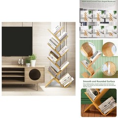 Briteman 8-Tier Floor Bamboo Tree Modern Standing Bookcase Office Book Storage