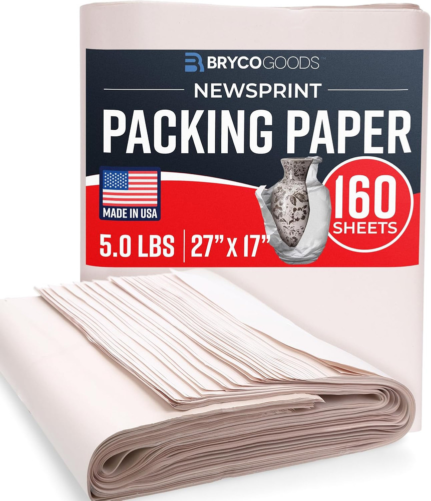 Bryco Goods Newsprint Packing Paper Sheets for Moving 5Lb, 160 Sheets, 27″ X 17″