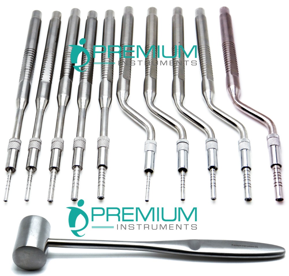 Dental Osteotomes Straight and Curved Tip Mead Mallet Spreading Tools Set