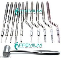Dental Osteotomes Straight and Curved Tip Mead Mallet Spreading Tools Set