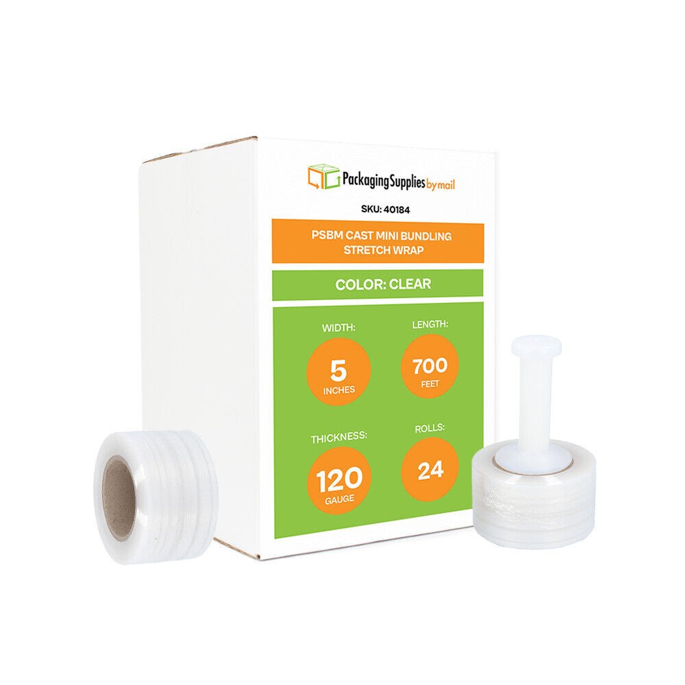 24 Rolls Cast Hand Stretch Wrap 5″x700′ 120 Ga Clear Shrink Film Made In Usa