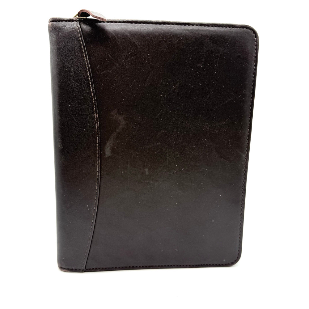 Franklin Covey BrownLeather Planner Cover Zip Around 7 Ring USA Seasons 8”x10”