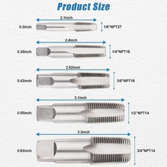 5 Piece NPT Thread Forming Taps, Pipe Taps Set, High-Speed Steel Drill Bits For