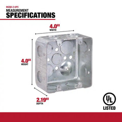 4 In. W X 2-1/8 In. D Steel Metallic 2-Gang Square Switch Box, Six 1/2 In. Ko’S,