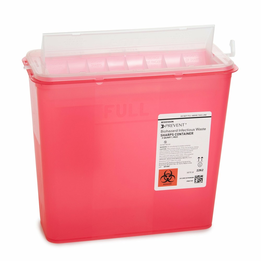 McKesson Prevent Sharps Container 5 Quart 10.75″Hx10.5″Wx4.75″D 2262 Box of 10