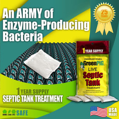 Green Pig Septic Tank Treatment Packets – 1-Year Supply- 4 Packets, One Color