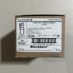 Blackburn Copper Compression Lugs CTL40-38 3/8” 4/O Wire Lot of 10 New In Box!