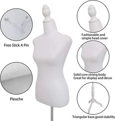 White Female Dress Form Mannequin Torso Body with Adjustable Tripod Stand Show