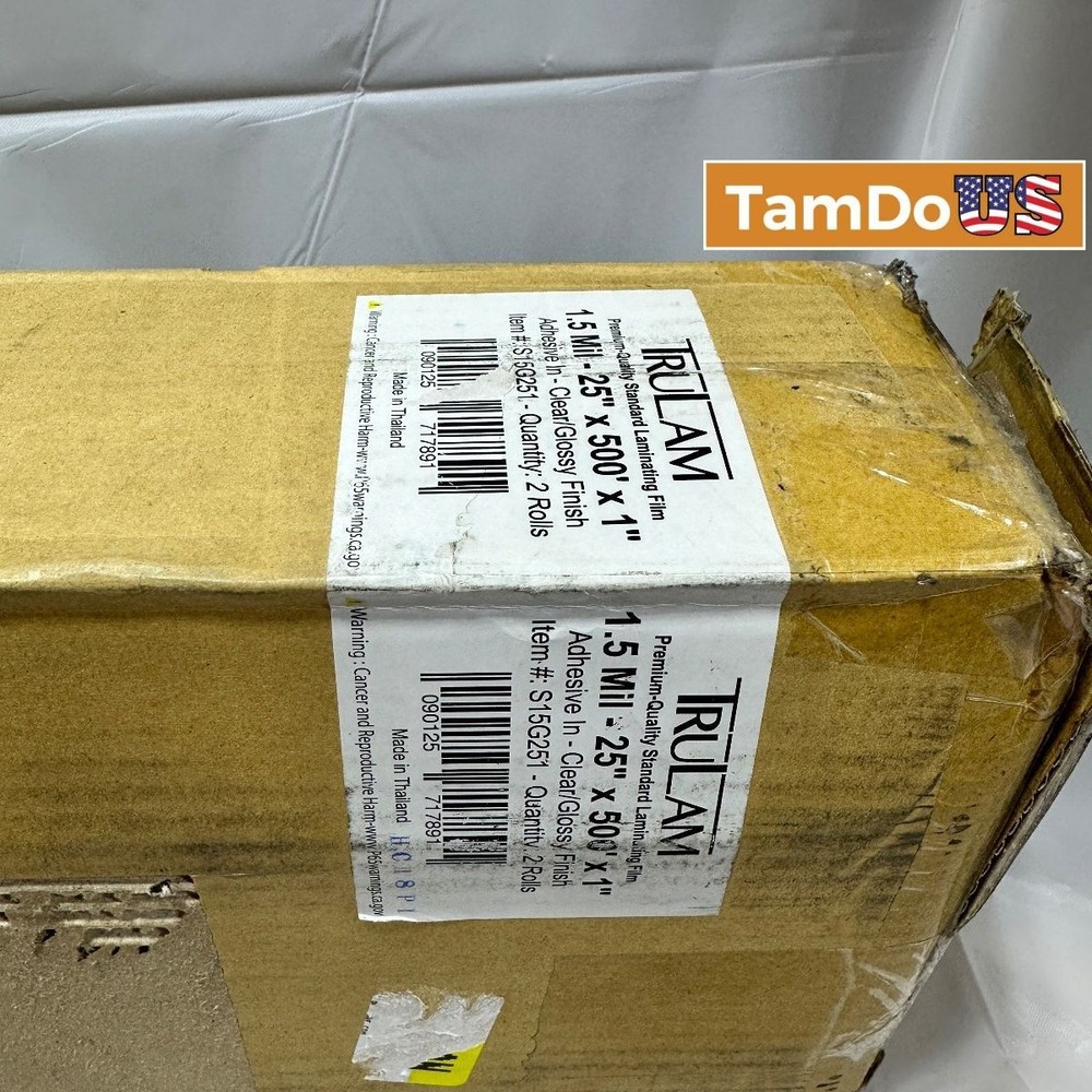 TruLam Laminating Film 1.5 Mil 25″ x 500′, 1″ Core, Clear Gloss – 2 Rolls