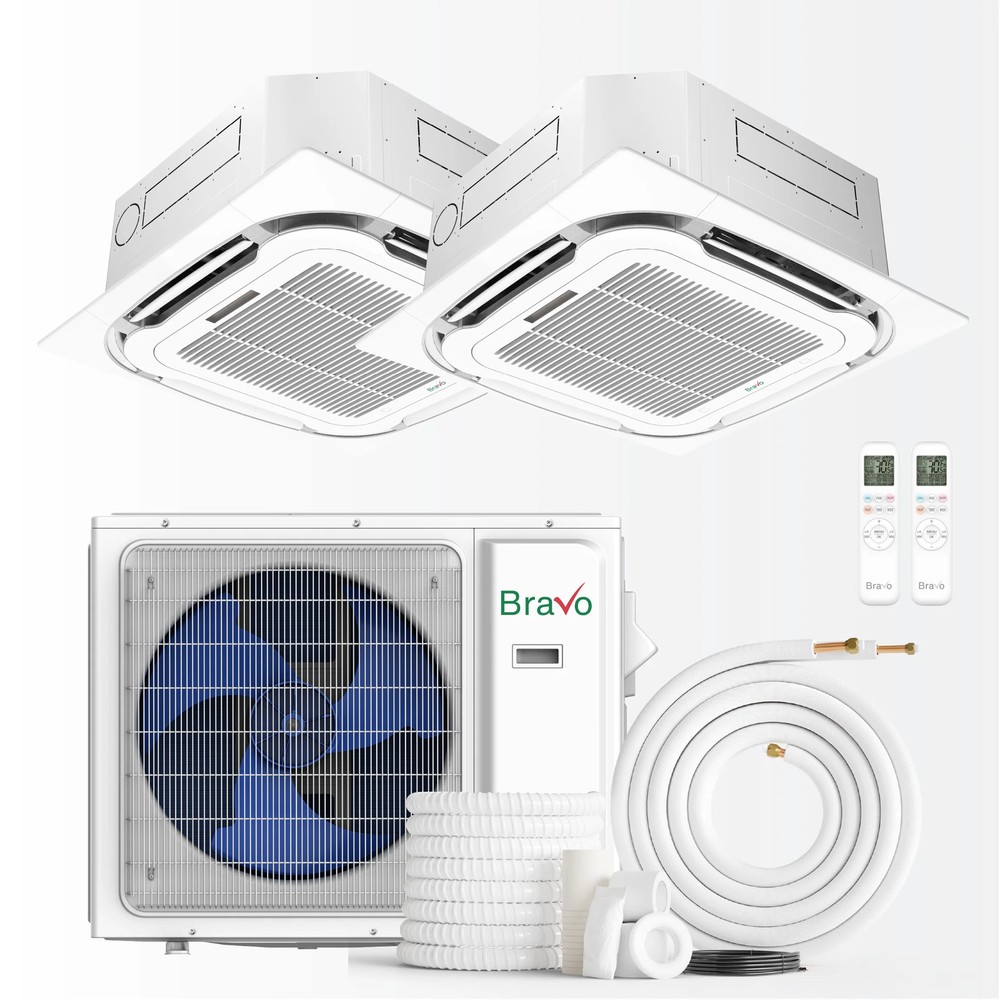 Bravo 2-Zone Mini Split AC & Pump 18000 BTU Ceiling Cassette 12K+12K