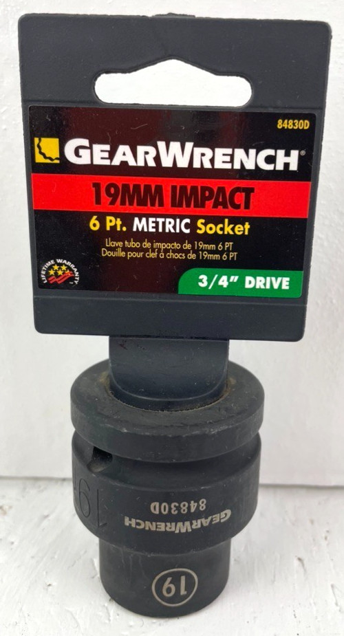 19mm Gearwrench Impact Socket, Shallow Well, 3/4″ Drive, 6-Point, # 84830D