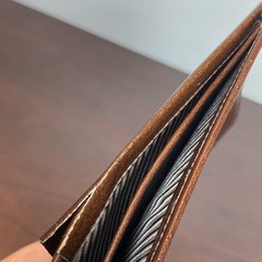 Vtg Wallet Bifold Brown Glove Cowhide Leather Striped Interior Accent Rips AS IS