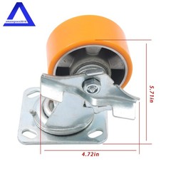 4″ Side Brake Polyurethane Plate Casters, 3200 Pounds, Silver + Qrange, 4 Pieces