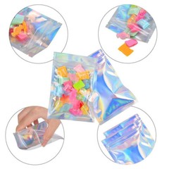 100 Holographic Mylar Bags Smell Proof Resealable Foil Pouches Gradient