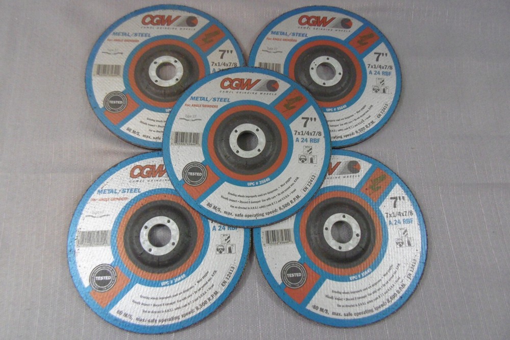 *LOT OF 5* CGW 7″X 1/4″X 7/8 STONE/CONCRETE GRINDING WHEELS A24RBF P/N 35640