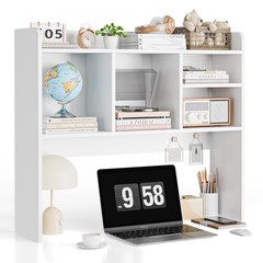 Desktop Bookshelf Wood Desk Hutch Organizer w/5 Shelves for Computer Desk White
