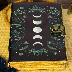 Grimoire Vintage leather journal, Moon Phase Handmade Fat Journal, Blank spell.