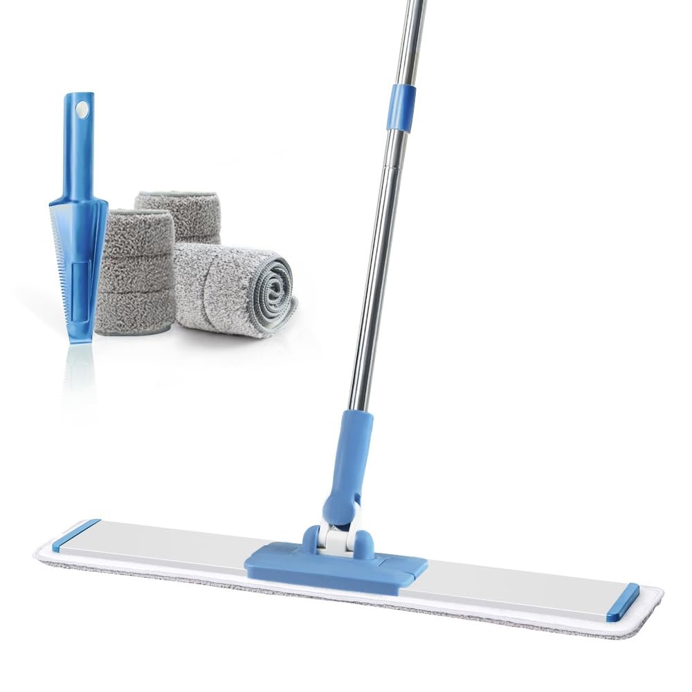 CQT Commercial Flat Microfiber Floor Mop Cleaning System 24″ Inch Wet Blue