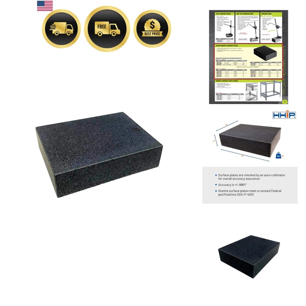 4401-1597 6″ X 8″ X 2″ Granite Surface Plate, Grade B, 0 Ledge