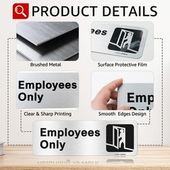 Employees Only Sign,9 X 3 Inches Information Sign with Symbols,Brushed Aluminum