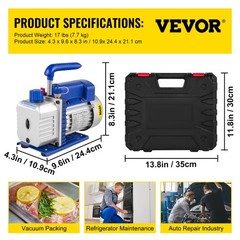 VEVOR 3 CFM Air Vacuum Pump HVAC Manifold Gauge Set AC A/C Refrigeration Kit