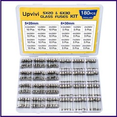 Fast Blow Glass Fuse Assortment Kit, 24 Values Glass Fuses 250v 5x20mm 0.5a
