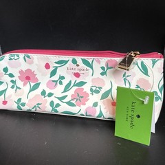 Kate Spade Pencil Pouch Cosmetic Case Travel Bag Faux Leather With Accessories