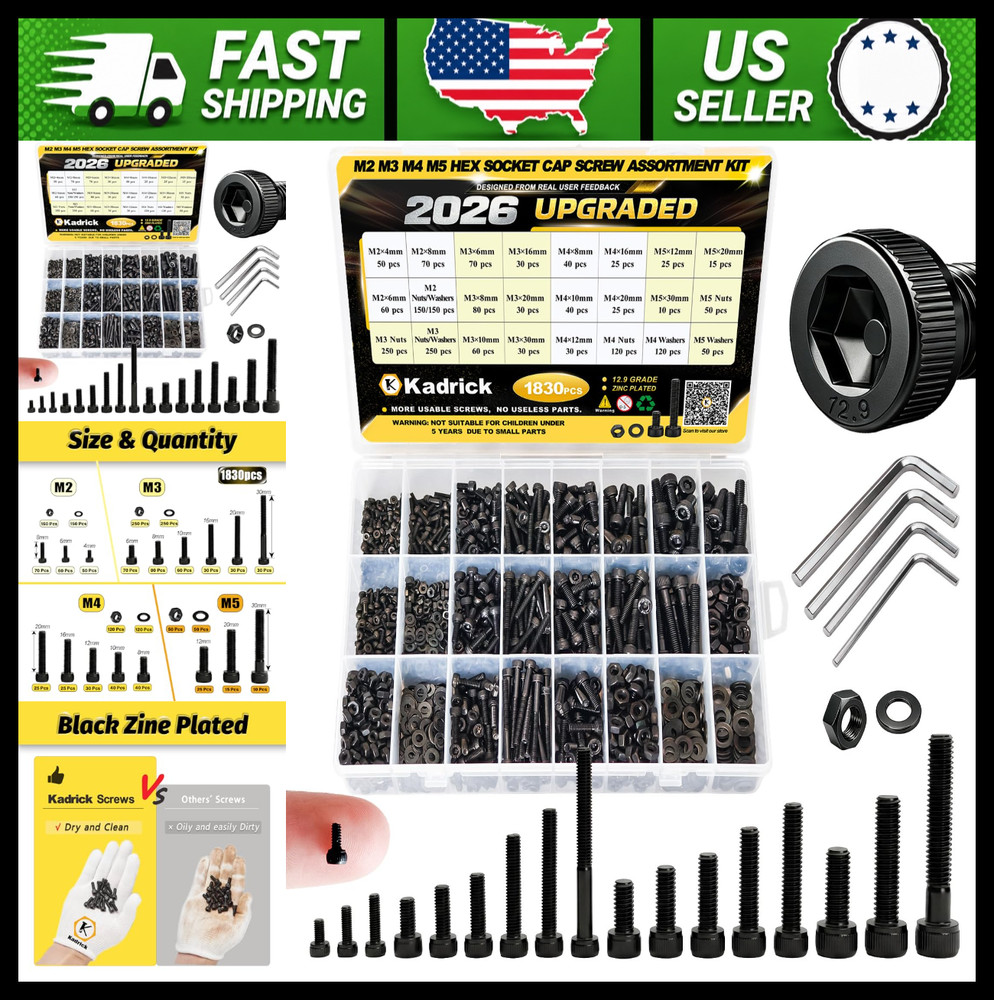 Metric Socket Head Cap Screw Assortment Kit 1830 pcs Black Zinc Plated