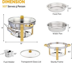 ROVSUN 4 Pack 5QT Gold Chafing Dish Buffet Set NSF Stainless w/ Glass Lid Holder