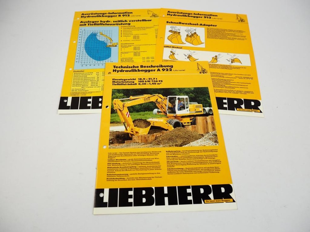 3 brochures Liebherr R 912 A 922 Litronic technical information equipment 90 years